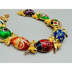 Vintage Joan Rivers Enamel Egg Bracelet with Ladybug Faberge Style
